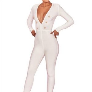 House of CB White Alana Bandage Extreme Plunge Romper/Jumpsuit